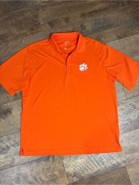 ANTIGUA Men's Orange Polo Shirt with Clemson Logo, Size L